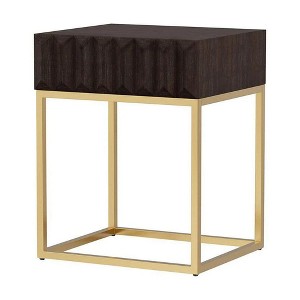 Royal Hampton 24 Inch Modern Side End Table, Brown Wood, Gold Steel Base, 1 Drawer - 1 of 4