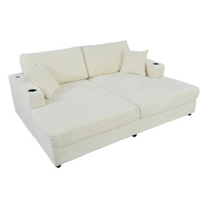 YOOCOZZ 86.5" Oversized Chaise Lounge Sectional Sofa Bed with Corduroy Fabric - 1 of 4