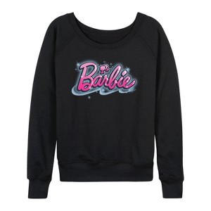 Women's - Barbie - Airbrush Logo Lightweight French Terry Wide Neck Long Sleeve Shirt - 1 of 4