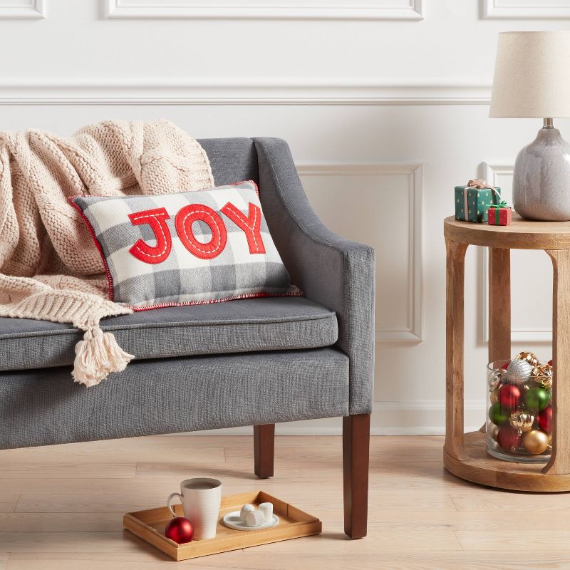 Joy&#39; Appliqued Brushed Flannel Lumbar Christmas Throw Pillow Red - Wondershop&#8482;, 3 of 8