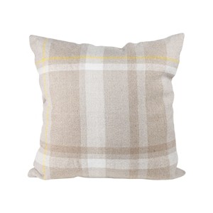 Taupe with Yellow Plaid 24X24 Hand Woven Filled Outdoor Pillow - Foreside Home & Garden - 1 of 4