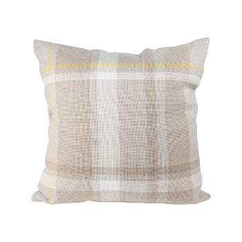 Taupe with Yellow Plaid 24X24 Hand Woven Filled Outdoor Pillow - Foreside Home & Garden