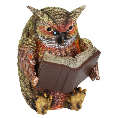 7" Resin Solar Owl Reading Book Statue Brown - Exhart