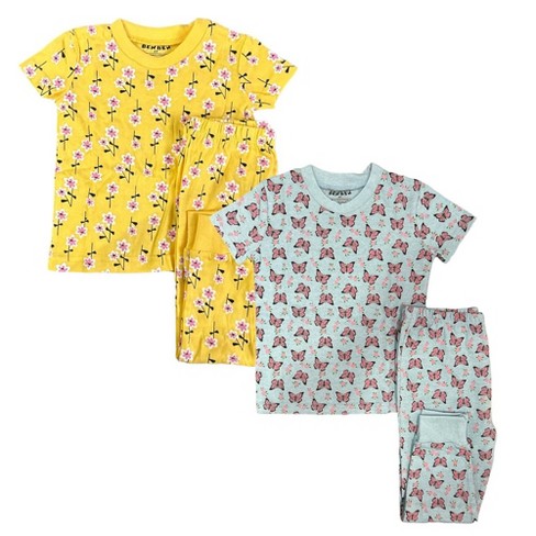 Yellow Flowers/butterflies 2 Pack Kids Shortsleeve Pajama Sets : Target