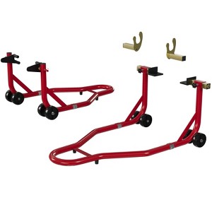 Global Motorcycle Front & Rear Wheel Stand Lift Set, Adjustable Fork Heads & U+L Swingarm Spool, Rear Bracket | Black | 1 Pcs - 1 of 4