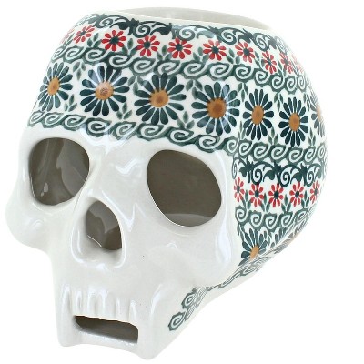 Blue Rose Polish Pottery Rustic Sage Halloween Skull