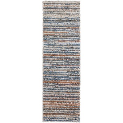 Mynka Transitional Stripes Ivory/Blue/Orange Area Rug