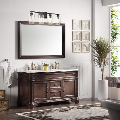Transitional Rubbed Bronze 4-Light Bath Vanity Fixture with Clear Glass Shades