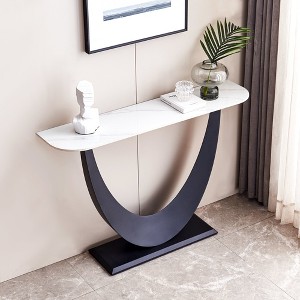 Modern Console Table with Adjustable Feet, Metal Frame & Exquisite Shape Design for Living Room/Office, Black - 1 of 4