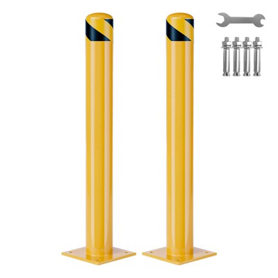 6-Pack 36" Heavy Duty Safety Bollards - Yellow Carbon Steel w/ Reflective Tape & Anchor Bolts, Removable Traffic Posts for Warehouse, Garage