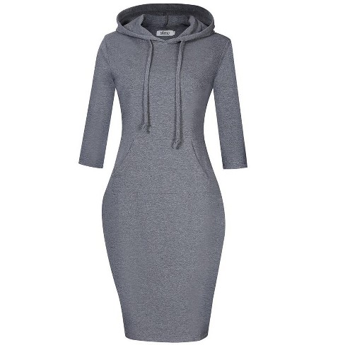 Women Long Sleeve Hooded Sweatshirt Midi Dress Target