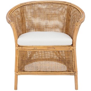 Jessica Rattan Accent Chair W/ Cushion - ACH6519A - White/Honey Brown Wash - Safavieh - 1 of 4