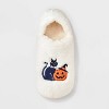 Women's Black Cat and Pumpkin Embroidered Halloween Faux Fur Slipper Socks with Grippers - Hyde and EEK Boutique™ Ivory/Black/Orange - 3 of 4