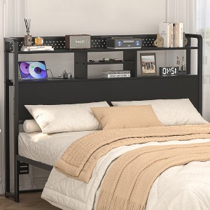 Aheaplus Storage Headboard with Led Lights & Charging Station - 1 of 4