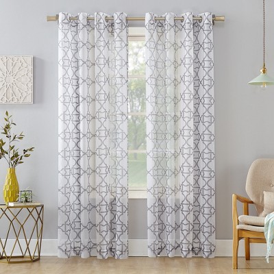 95"x59" Powell Trellis Sheer Grommet Curtain Panel Gray - No. 918