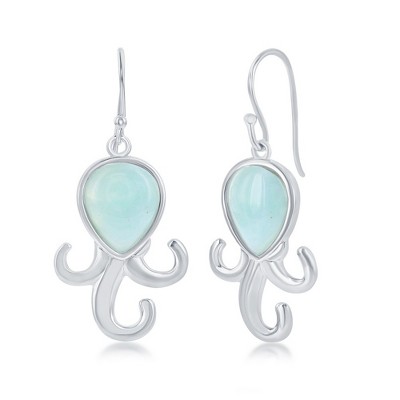 Caribbean Treasures Sterling Silver Larimar Octopus Earrings - Blue