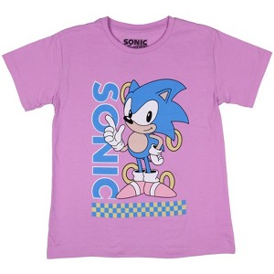 Seven Times Six Sonic The Hedgehog Girls' Rings And Racing Stripe Video Game Kids T-Shirt Pink - 1 of 3