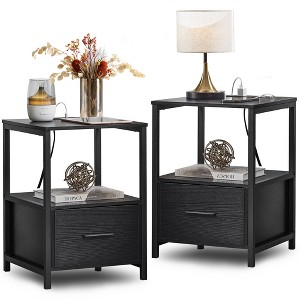 VECELO Nightstand with USB Ports and Outlets, Bedside Tables  with Storage & Drawers for Bedroom, Living Room - 1 of 4