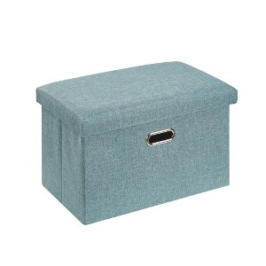 VECELO Folding Storage Ottoman Bench, End of Bed Linen Fabric Foot Rest Stool with Padded Seat, Large Footstool for Bedroom or Living Room - 1 of 4