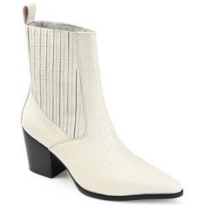 Journee Signature Womens Genuine Leather Markka Pointed Toe Stacked Chelsea Booties - 1 of 4