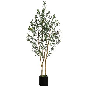 5FT Olive Trees Artificial, Faux Silk Plant with Natural Wood Trunk and ...