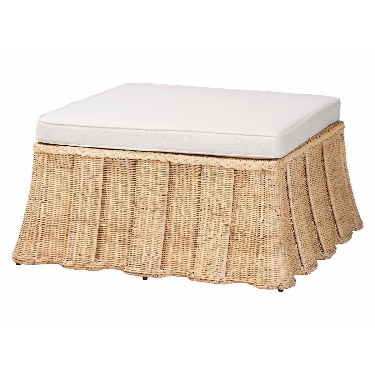 bali & pari Rotem Natural Rattan Large Ottoman with Cushion Natural Brown