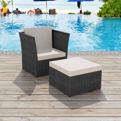 vidaXL Resistant PE Rattan Patio Chair with Footstool, Black - Indoor and Outdoor Use