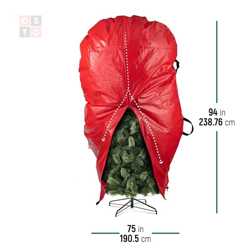 OSTO Christmas Tree Storage Bag for Assembled Trees Up to 9 ft. Tall; 2 Carry Handles, Durable Zipper, and Drawstring Hem. Waterproof, Tear Proof, 3 of 5