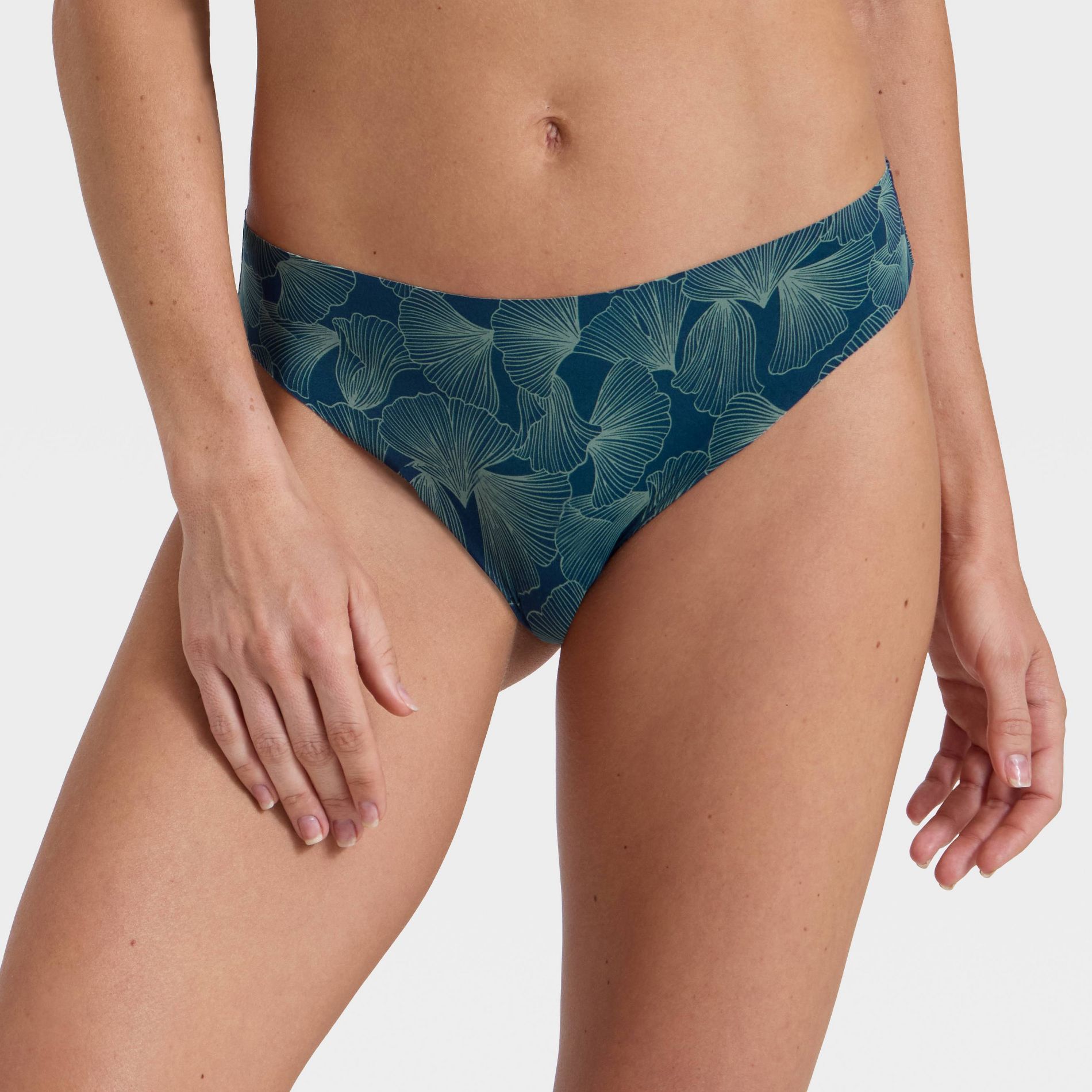 Women's Laser Cut Thong Underwear - Auden™ Dark Blue Floral Print S