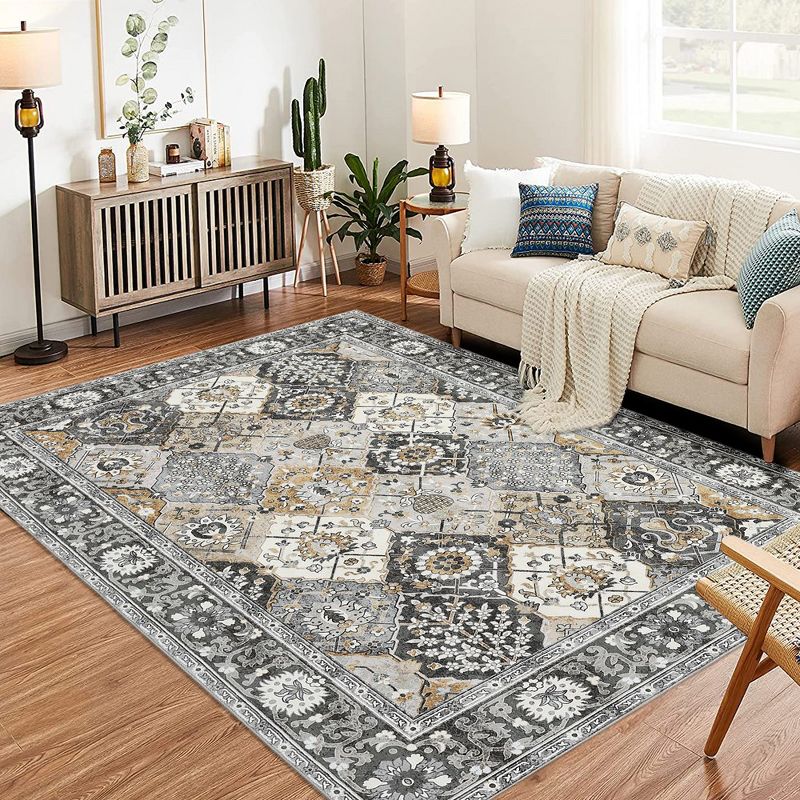 Whizmax Vintage Floral Area Rug,, Non-Slip Stain Resistant Washable Indoor Print Carpet ,Brown, 5 of 8