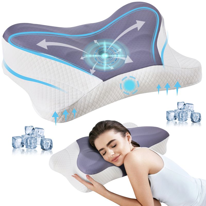 Bestier 2 Pack Memory Foam Pillow for Bed, Cervical Pillow for Pain Relief, Ergonomic Side Sleeper Pillow for Orthopedic Contour Support