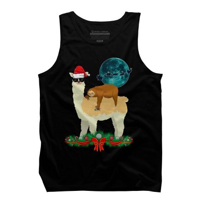 Men's Design By Humans Llama With Glasses Sleeping Sloth Christmas Santa By TeeShirtMadness Tank Top