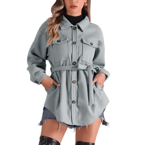 Allegra K Women's Fashion Winter Single Breasted Button Down Peacoat Belted Coats Light Grey X-Small