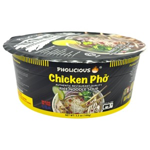 PHO: CHICKEN, Pholicious Authentic Instant Pho , Vietnamese Rice Noodle Soup, 4 pack / 3.6 Ounce Bowls, Ramen Alternative & Fresh Ingredients - 1 of 4