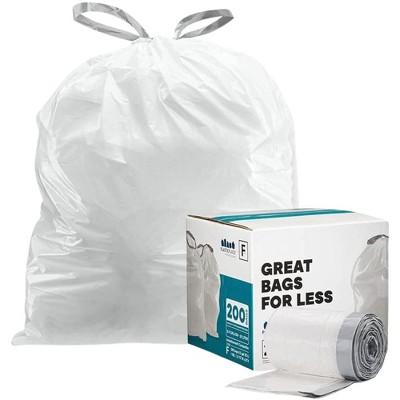 Plasticplace Trash Bag Simplehuman®* Code F Compatible (200 Count) White Drawstring Garbage Liners 6.5 Gallon / 25 Liter 21.75" x 20"