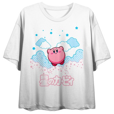 Kirby In The Clouds Women's White Boyfriend Crop T-Shirt