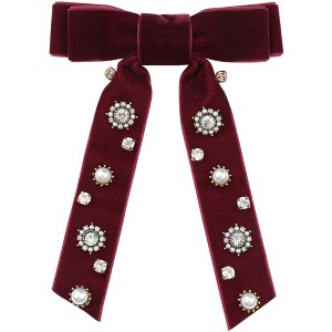 INSPIRE CHIC Women's Velvet Elegant Pre-tied Rhinestone Vintage Bow Tie - 1 of 4