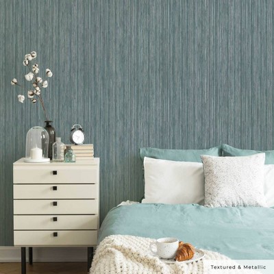 Chambray Blue Faux Grasscloth Textured Peel and Stick Wallpaper Roll