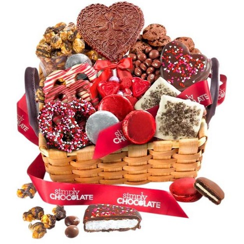 Simply Chocolate Decadent Valentine Gift Basket of Gourmet Snacks for That Someone Special