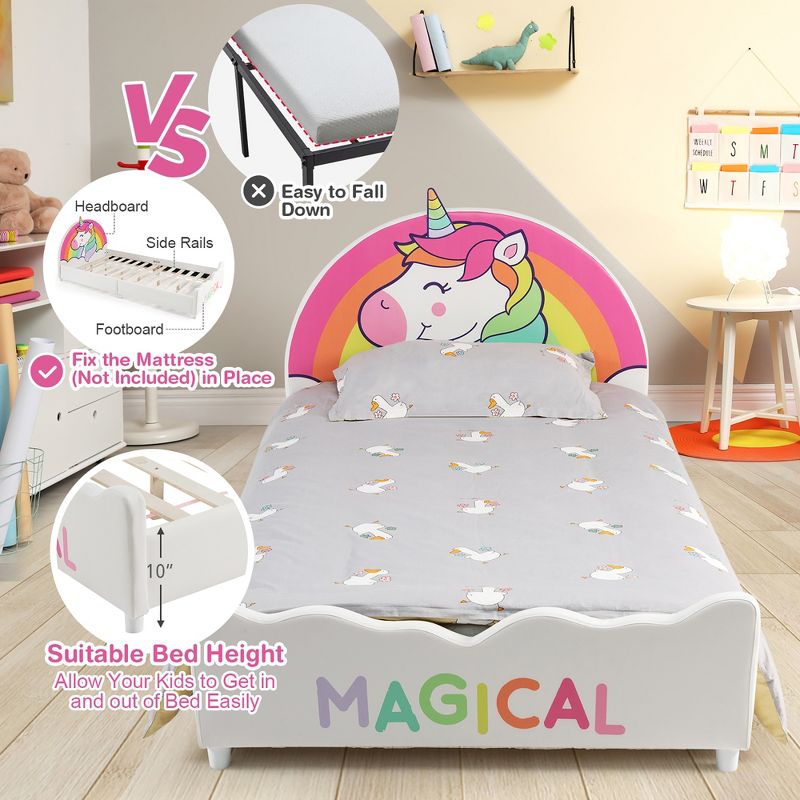 Costway Kids Upholstered Platform Bed Children Twin Size Wooden Bed Unicorn Pattern, 4 of 11