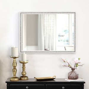 Royal Hampton 46 Inch Solid Wood Mirror, Shimmering Silver Accent, Landscape, White - 1 of 4