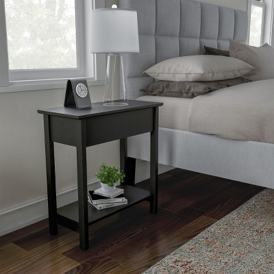 Slim Rectangular Wood and Metal End Table with Storage