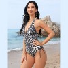 Women's Sexy One Piece Swimsuit Mesh Deep V Neck Swimwear Tummy Control High Waisted Adjustable Straps Bathing Suits - 3 of 4