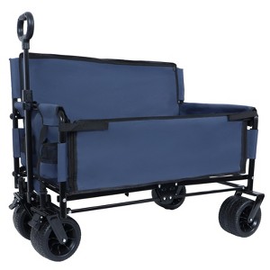 VisioGear 3-in-1 Convertible Folding Wagon Cart with Bench Seat & Storage, 180L Capacity All-Terrain Wheels for Camping, Dark Blue, 37"*24.02"*40.94" - 1 of 4