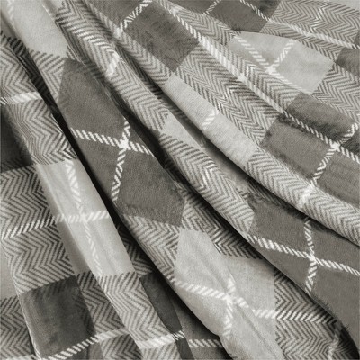 Plaid Light Grey Waterproof Sherpa Fleece Pet Blanket 29x40