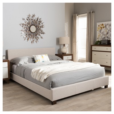 Elizabeth Beige Panel-Stitched Full Platform Bed with Upholstered Headboard