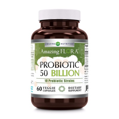 Amazing Flora Probiotic 50 Billion 10 Strains 60 Veggie Capsules