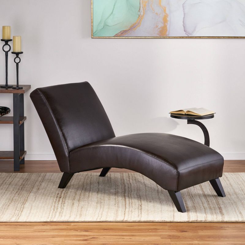 Finlay Leather Chaise Lounge Brown - Christopher Knight Home, 4 of 7