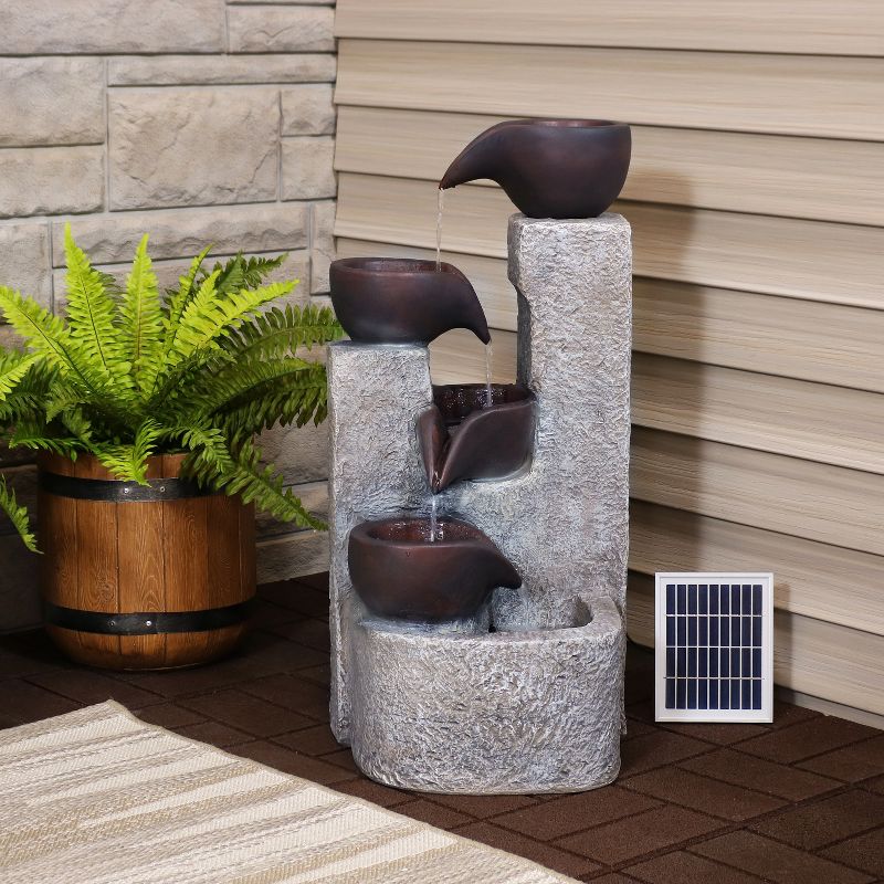 Sunnydaze Outdoor Polyresin Solar Powered Aged Tiered Vessels Water Fountain with Battery Backup - 29", 3 of 13