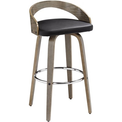 LumiSource Gratto 29 1/4" Black Faux Leather Gray Wood Swivel Bar Stool